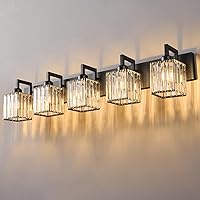 Vista 11 de Moderna lámpara de cristal para tocador/pared de baño, de 6 luces, con acabado de latón cepillado color dorado