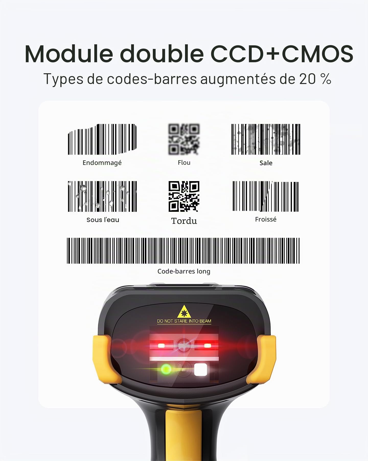 Inateck Scanner de Code-Barres Bluetooth, Scanner 2D 1D sans Fil, Scanner de Code QR, avec Écran Tactile et Base Intelligente, Modules Doubles CMOS+CCD, Supporte App SDK,Pro 8