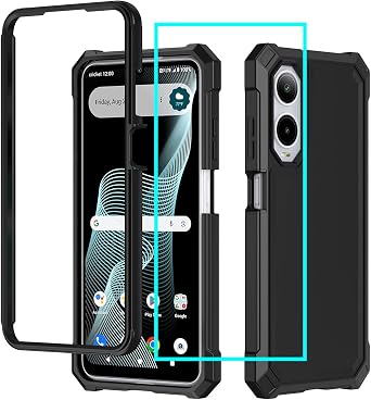 for Cricket Icon 6 Case/ATT Verge Case with Screen Protector,Cricket Icon 6 Phone Case Full Body Protection,Front Silicone Frame Frosted PC Back Military Grade Cover for ATT Verge/Cricket Icon6 Black