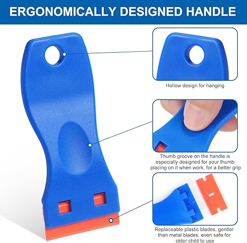 Miniatura 3 de Herramienta raspadora de cuchillas de afeitar de plástico, 2 raspadores de afeitar con 20 cuchillas de plástico, removedor de raspador de limpieza