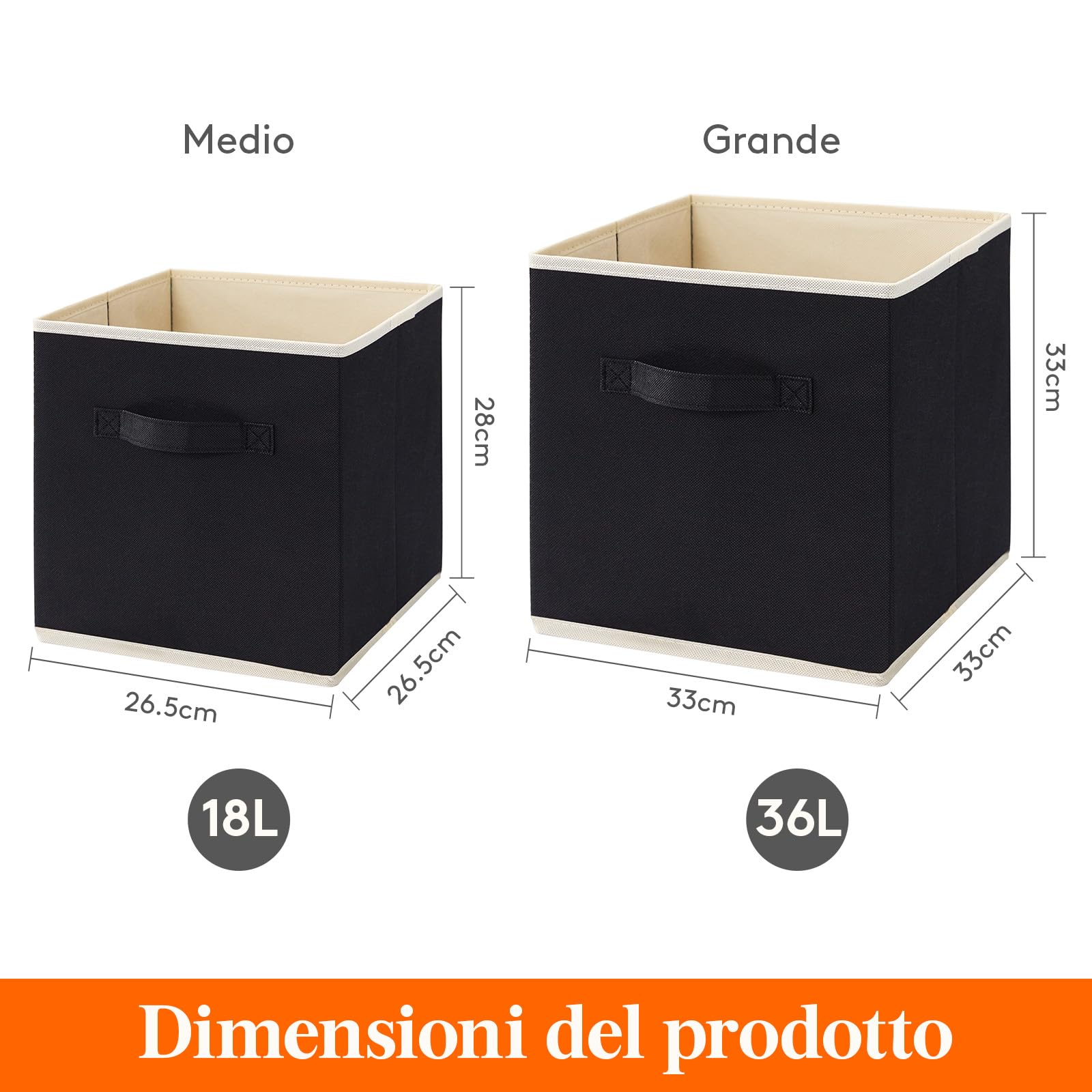 Lifewit Set di 10 Cubi Portaoggetti Pieghevoli, Cesti Portaoggetti in Tessuto, Scatole Portaoggetti con Manici, Scatole per Armadio, Vestiti, Giocattoli, 33 x 33 x 33 cm, 36 L, Nero