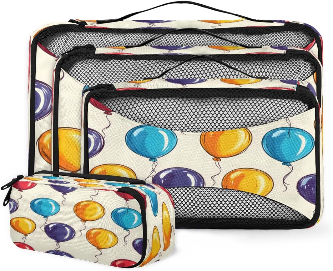 Colored Balloons 4 Set Packing Cubes Packing Cubes for Women Lightweight Travel Essential Bag Clothes Carry on Suitcase Bags for Accessories Essentials