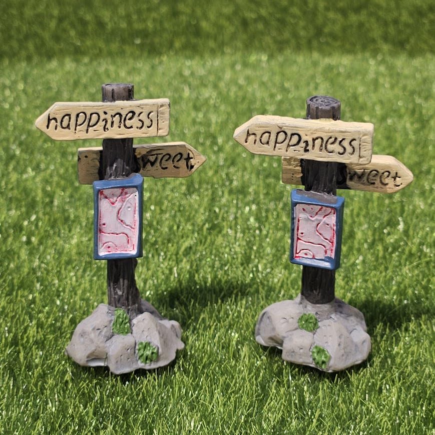 Image of Miniature Signboard Set of 2 for Mini Garden Decor, Fairy Garden Accessories, Dollhouse Decoration & DIY Crafts | Mini Toy Sign Boards for Terrariums, Planters & Gifting
