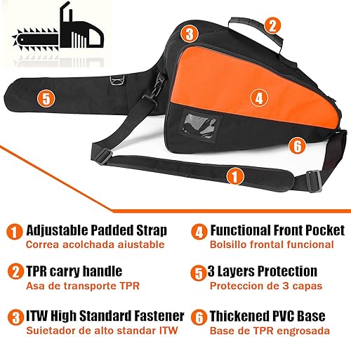 Miniatura 4 de Bolsa de motosierra, tamaño mejorado, funda de transporte portátil mejorada, bolsa de almacenamiento de motosierra protectora completa apta para