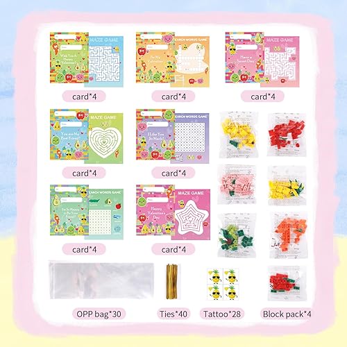Miniatura 2 de Tarjetas del día de San Valentín para el aula de niños, juego de 28 bloques de frutas, regalos del día de San Valentín para niños, tarjetas del día