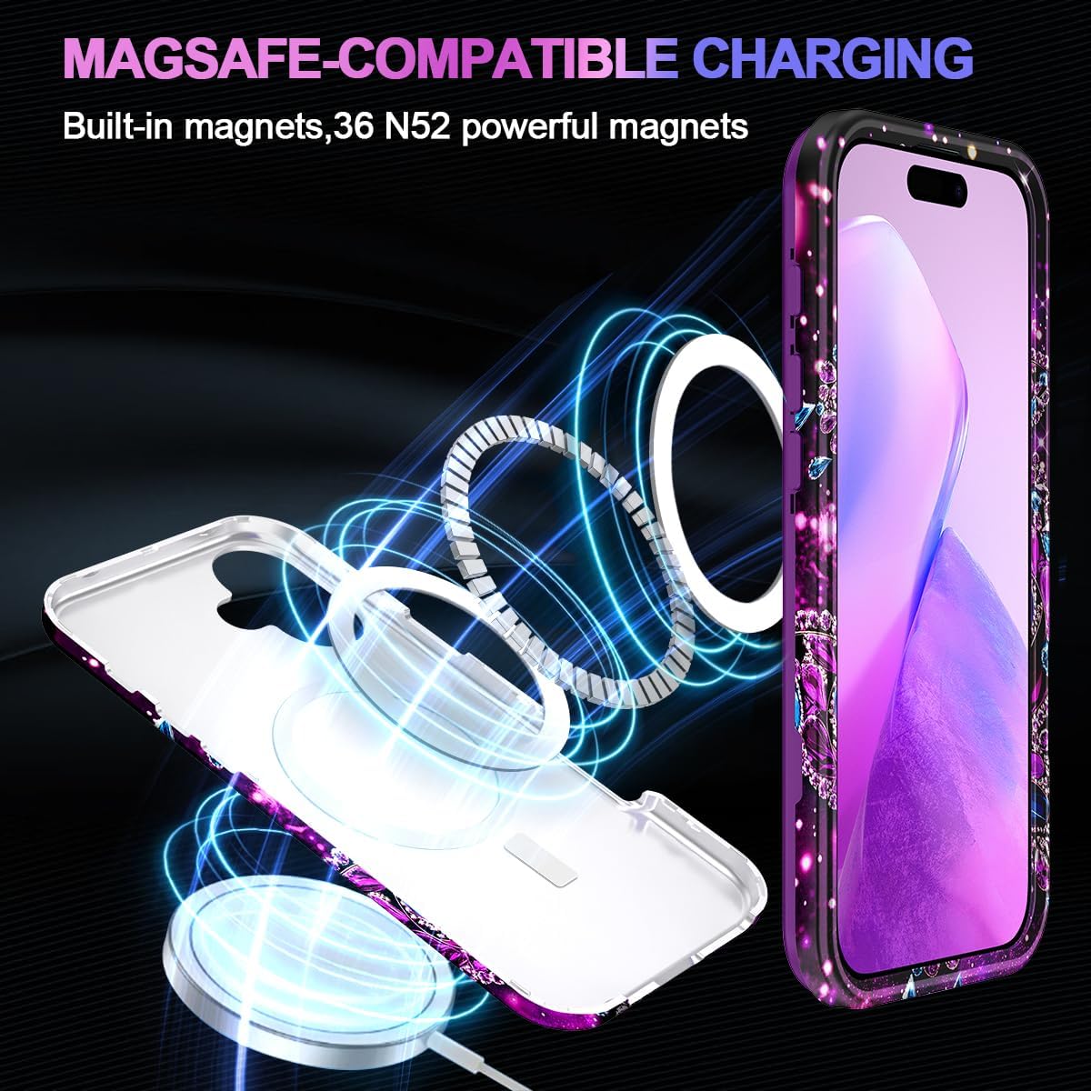 Casetego for iPhone 16 Plus Case,Compatible with MagSafe,[Military Grade Drop Test] Full Body Protection Slim Shockproof Rugged Marble Women Girls Case for iPhone 16 Plus 6.7 inch,All Purple - Image 3
