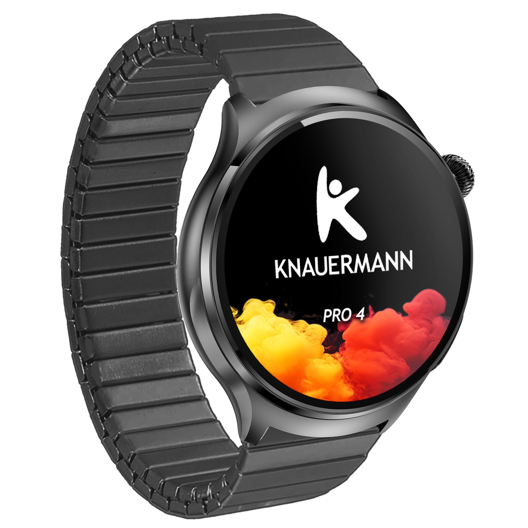 Knauermann PRO 4 EKG-Gesundheitsuhr mit Telefonfunktion – Smartwatch in Schwarz – Puls, Blutdruck, Blutsauerstoff, HRV, Schlafanalyse – Für Damen und Herren – Premium-Set mit 5 Armbändern Schwarz