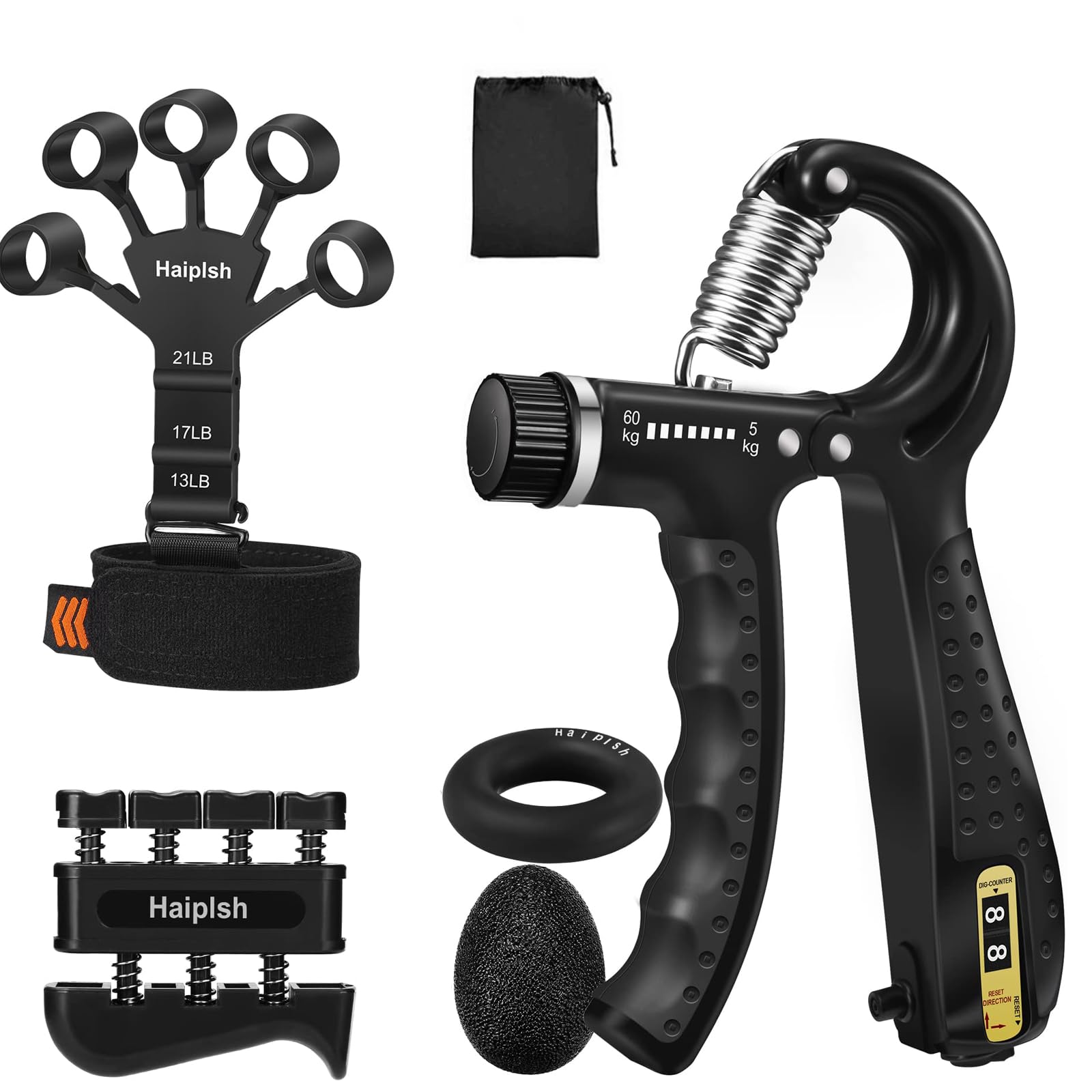 LBOYLOVE Grip Strength Trainer Kit (6 Pack) with Finger Exerciser, Hand Grip Strengthener, Hand Extension Exerciser, Stress Relief Ball and Forearm Workout Ring for Muscle Building and Injury Recover