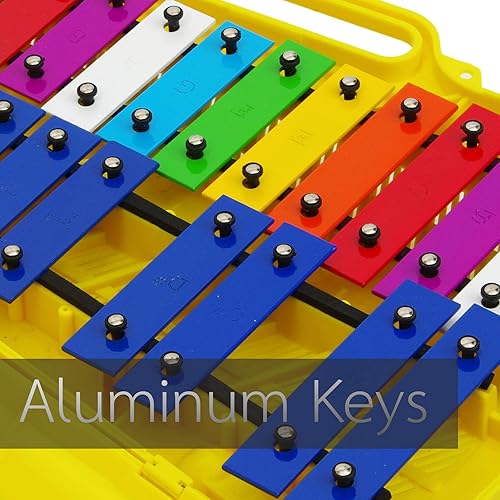 Miniatura 9 de Xylophone 25 Note Chromatic Glockenspiel en una caja de plástico roja - Juegos de tarjetas con 23 canciones codificadas por letras