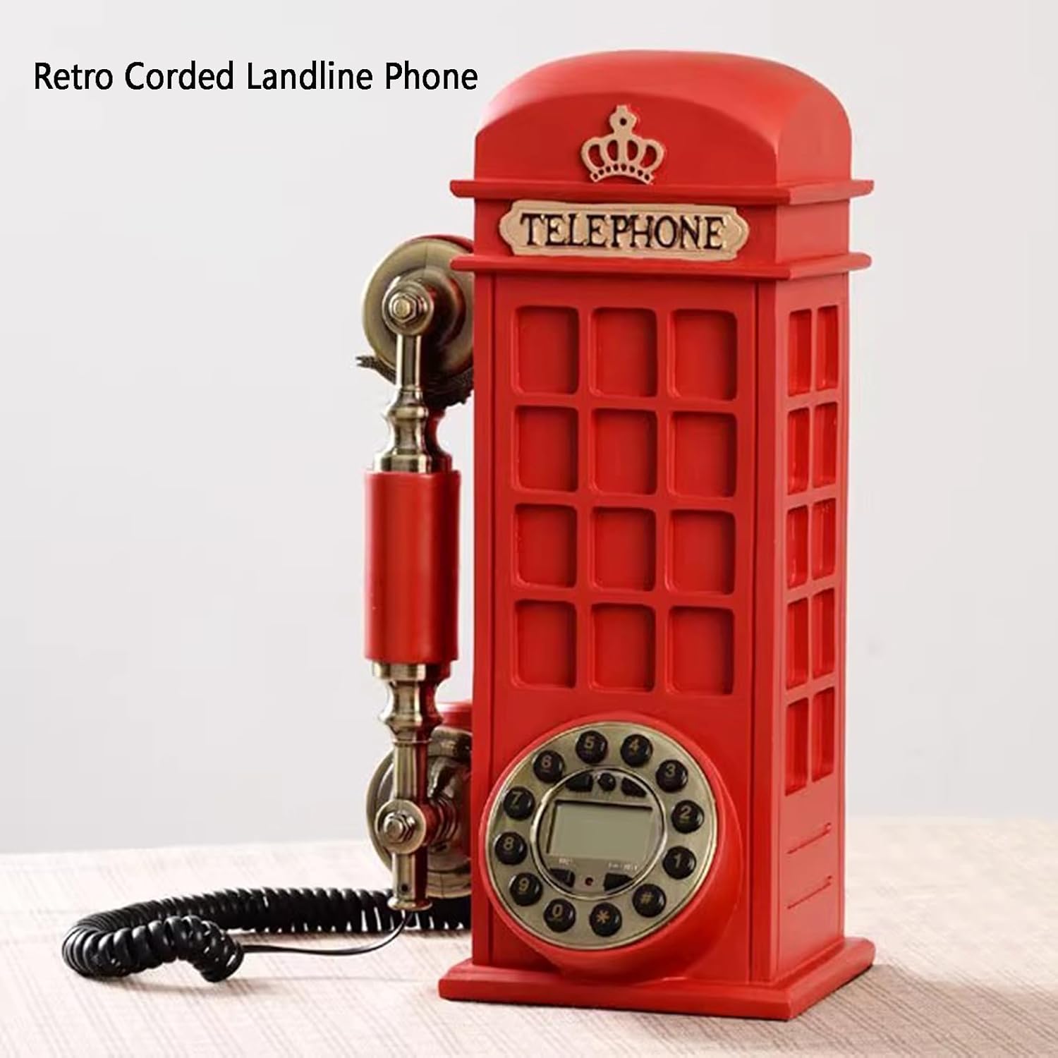 EKSED レトロなコード付き電話、壁掛け固定電話、プッシュボタンダイヤル、リダイヤル機能、発信者番号通知、昔ながらの電話