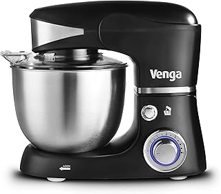 Venga! Stand Mixer, Perfect for Baking Cakes with Balloon Whisk, Flat Beater, Dough Hook and 5 Litre Stainless-Steel Bowl, 1000 W, Black, VG M 3014 BS