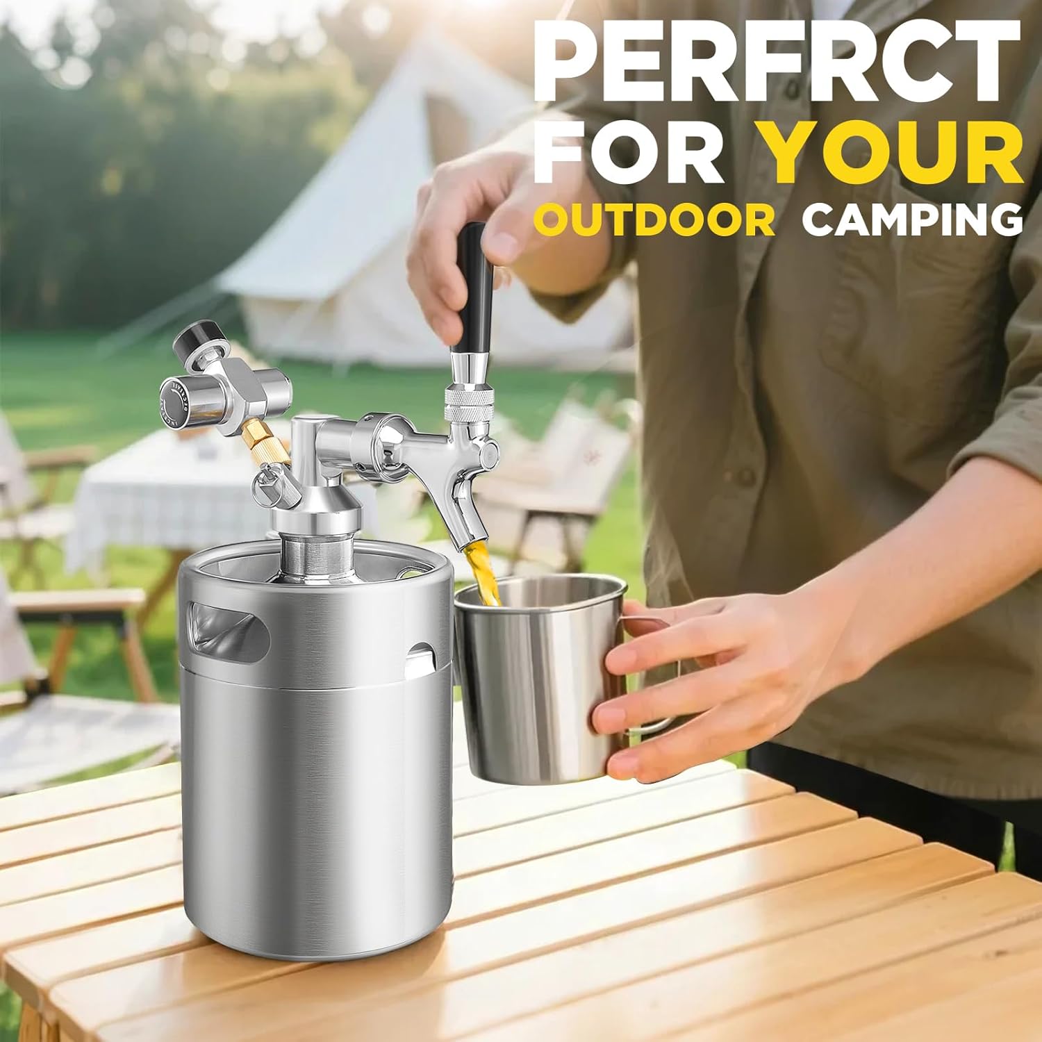 64OZ Mini Keg Growler Tap System, Pressurized Stainless Steel Beer Keg, Beer Dispenser System with CO2 Regulator & Self-Closing Faucet, Portable Beer Growler to Keep Fresh for Homebrew