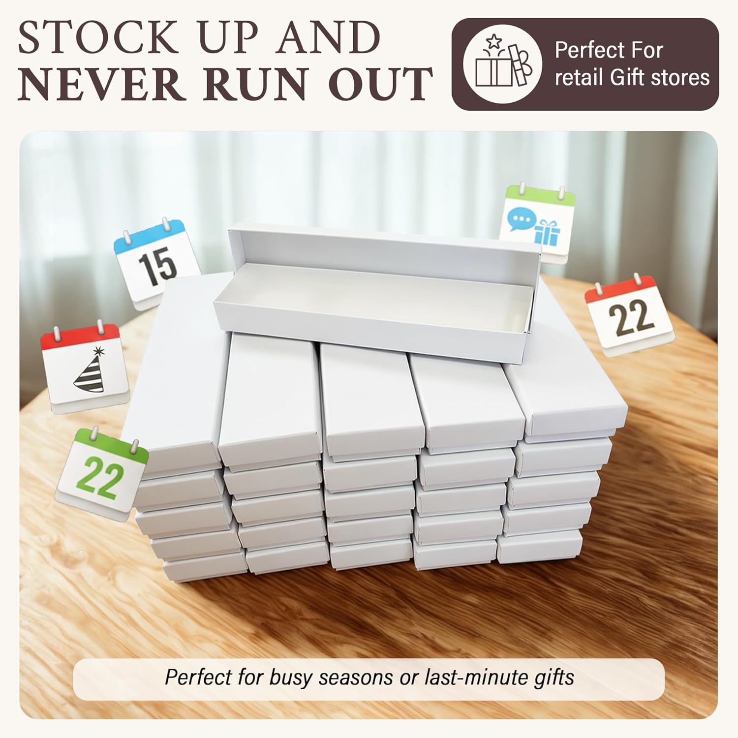 RJ Displays 20 Pack Cotton Filled white Jewelry Gift Boxes 8" x 2" x 1" Inches #82 Cardboard Jewelrys Box, Jewelry gift Box for Small Business & Wearable for giftbox, Watches, Jewelrys Boxes with Lids