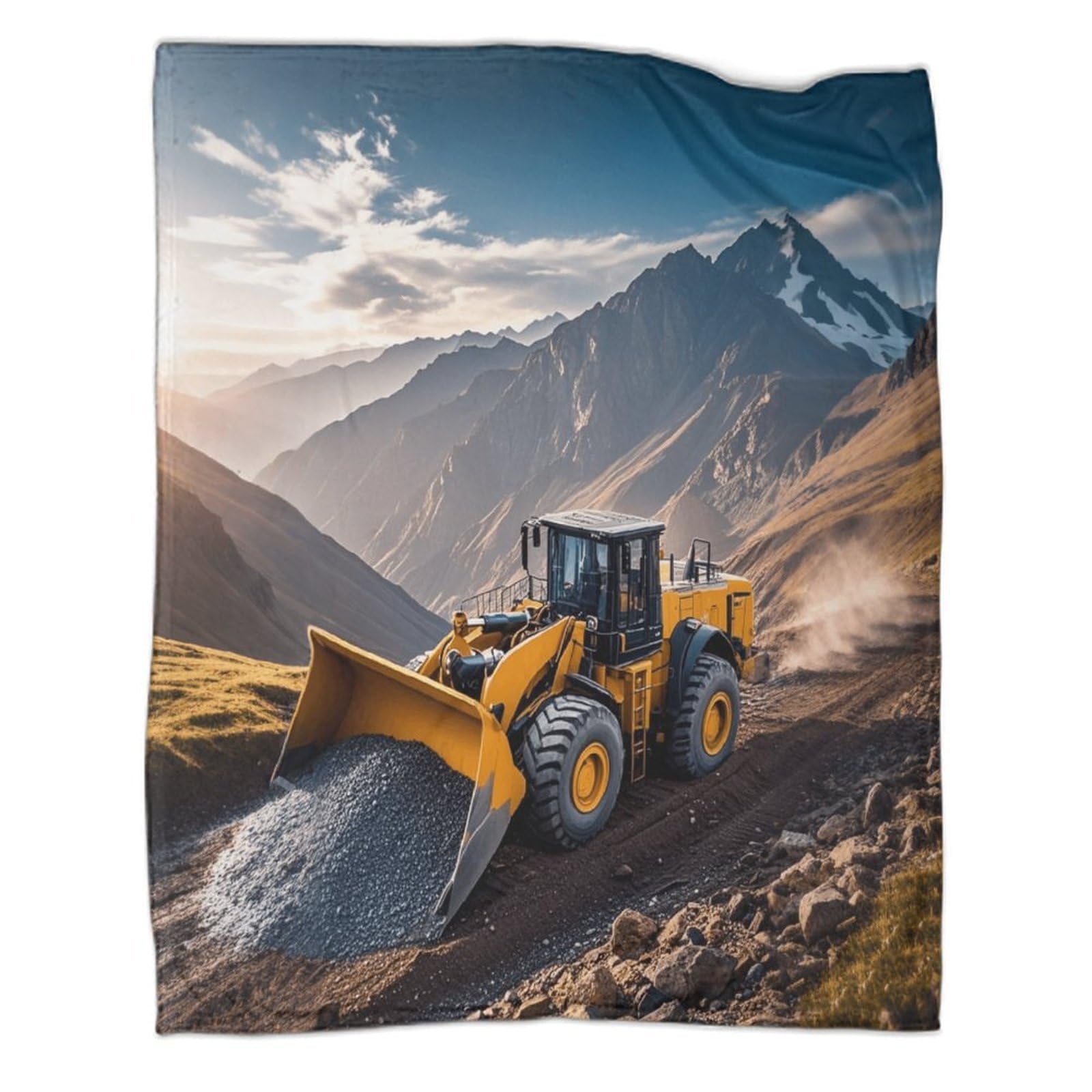 Sherpa puszysty koc, koc 3D Earthmover dla dzieci, koc polarowy, koce na temat buldożera na sofę, koc na łóżko i sofę, 70 x 80 cali (180 x 200 cm)