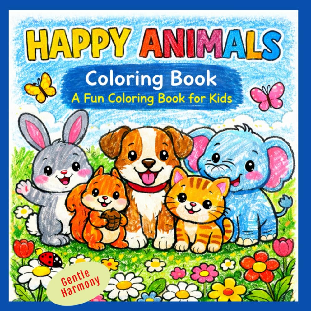 Happy Animals Coloring Book: A Fun coloring Book For Kids (Gentle Harmony)