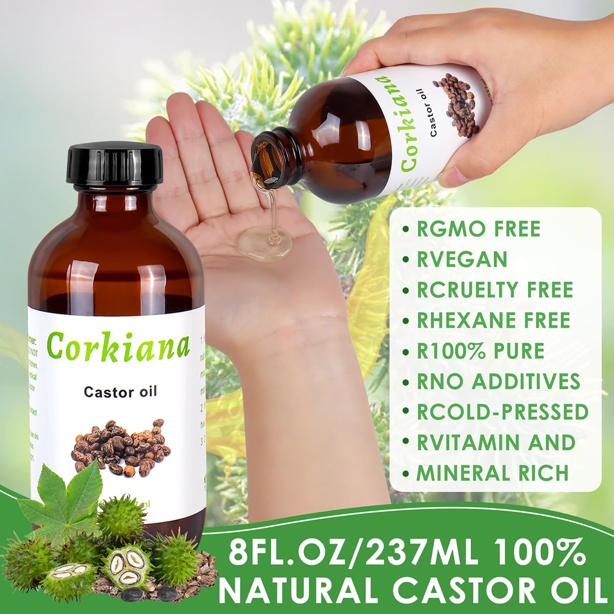 Hamvife Castor Oil Organic Cold Pressed Unrefined Glass Bottle (8fl.oz/237ml), Castor Oil Pack Wrap Organic Cotton Reusable Castor Oil Pack for Liver and Neck Support