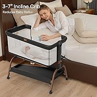 Vista 2 de Baby Bassinet Bedside Crib, 3-in-1 Baby Bassinet Bedside Sleeper with Mattress and Soft, Breathable Sheet, Full-Mesh Sides, 6-Height Adjustable