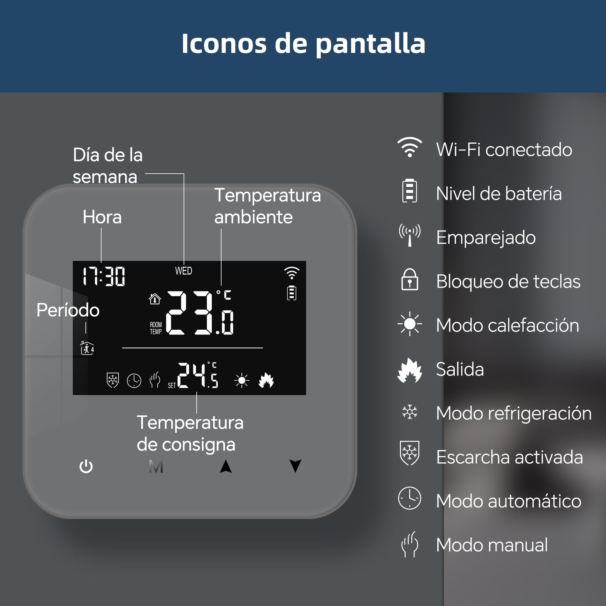 Termostato WiFi Apto para calderas de Gas y válvulas termostáticas Programable Diariamente Alimentado por USB y batería Compatible con Alexa y Google Assistant - Control Tuya