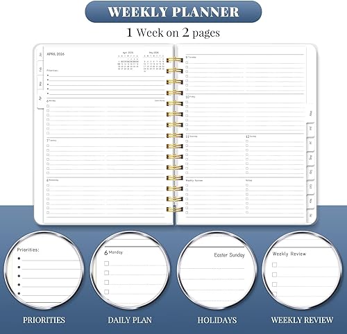 Miniatura 5 de Agenda 2026 8.5 x 11, planificador semanal y mensual grande con pestañas, calendario diario espiral A4 2026, agenda de 12 meses de enero a