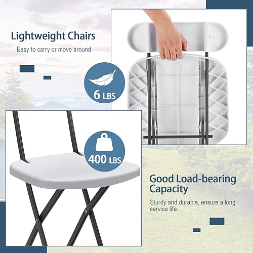 Miniatura 6 de GYMAX Silla plegable, juego de sillas de plástico de 400 libras con marco de acero y respaldo curvado ergonómico, asiento de eventos comerciales