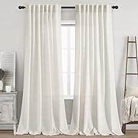 Nanspring Back Tab Linen Curtains 96 Inch Long 2 Panels Ivory Cream Semi Sheer Light Filtering for Living Room Sliding Doors