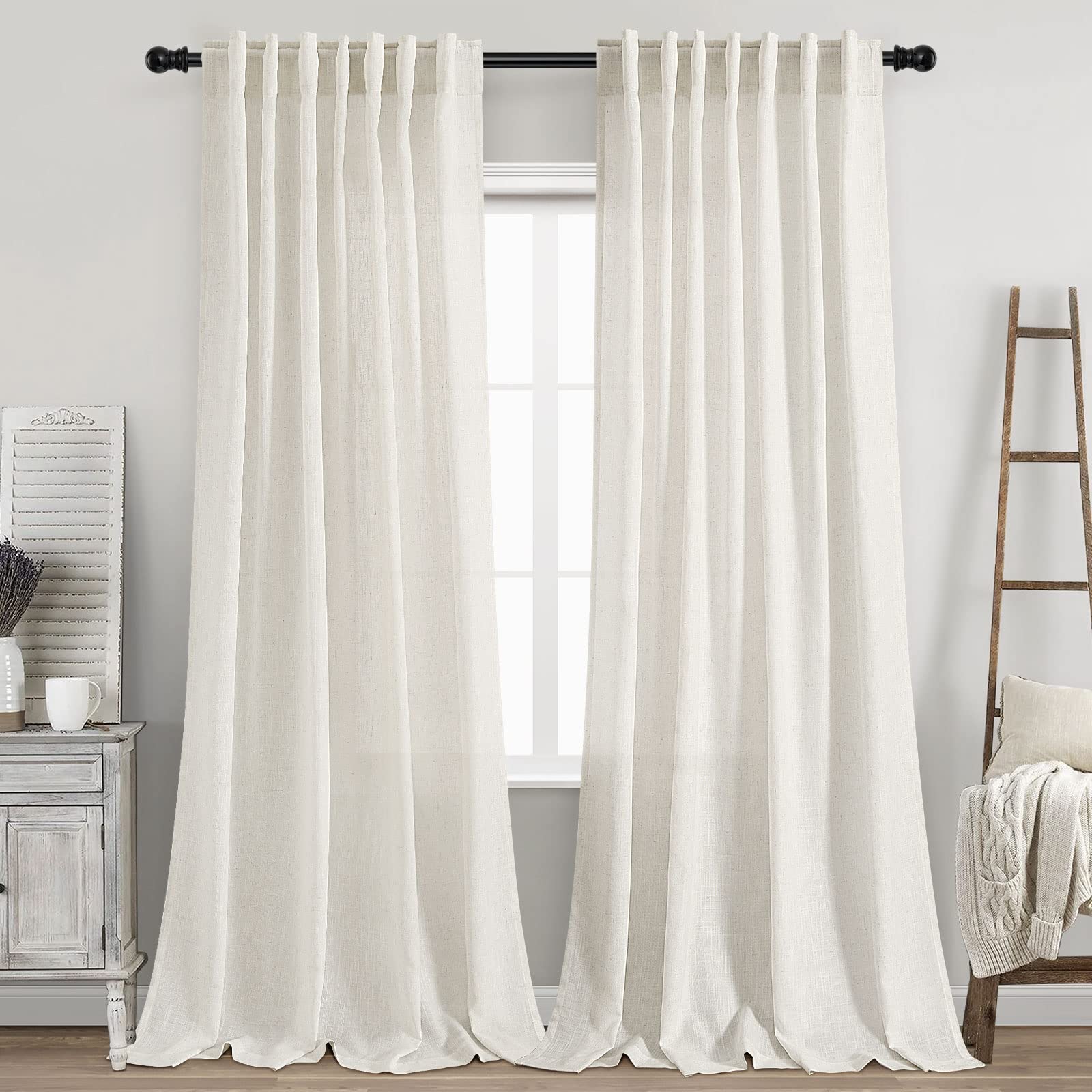 Cream Natural Linen Curtains 90 Inch Length 2 Panels Set for Living Room Rod Pocket Back Tab Pinch Pleated Window Curtain Drapes Neutral Rustic Farmhouse Decor Ivory Dining Room Curtain 90 inches Long