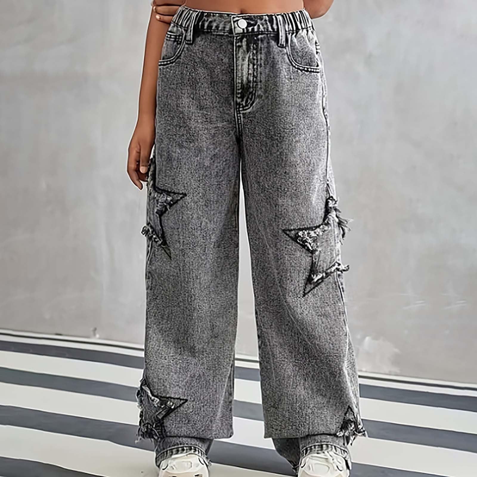 Genérico Pantalon Vaquero Niño - Pantalones Vaqueros con Parches De Estrellas para Adolescentes Niños Y Niñas Holgados De Pierna Ancha Ropa De Calle Informal
