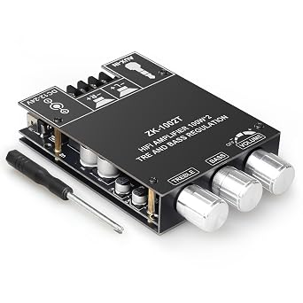 ZK-1002T Bluetooth Amplifier Board with IPEX1 Base, TPA3116D2 Chip, 100W+100W Output, 2.0 Stereo Audio, 12V-24V DC Input, Ideal for DIY Bluetooth Speakers