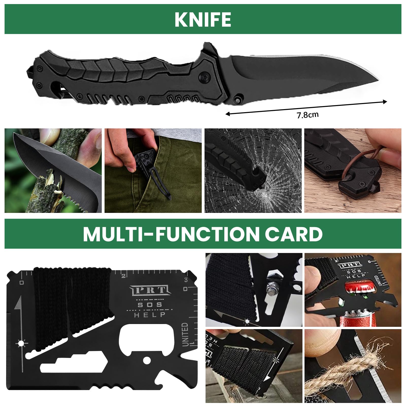 Kit de Survie 26 en 1, Kit d'urgence Professionnel pour l'extérieur et la Maison, équipement de Plein air, équipement de Survie, pour Le Camping, la Brousse, la randonnée, la Chasse, L'Aventure