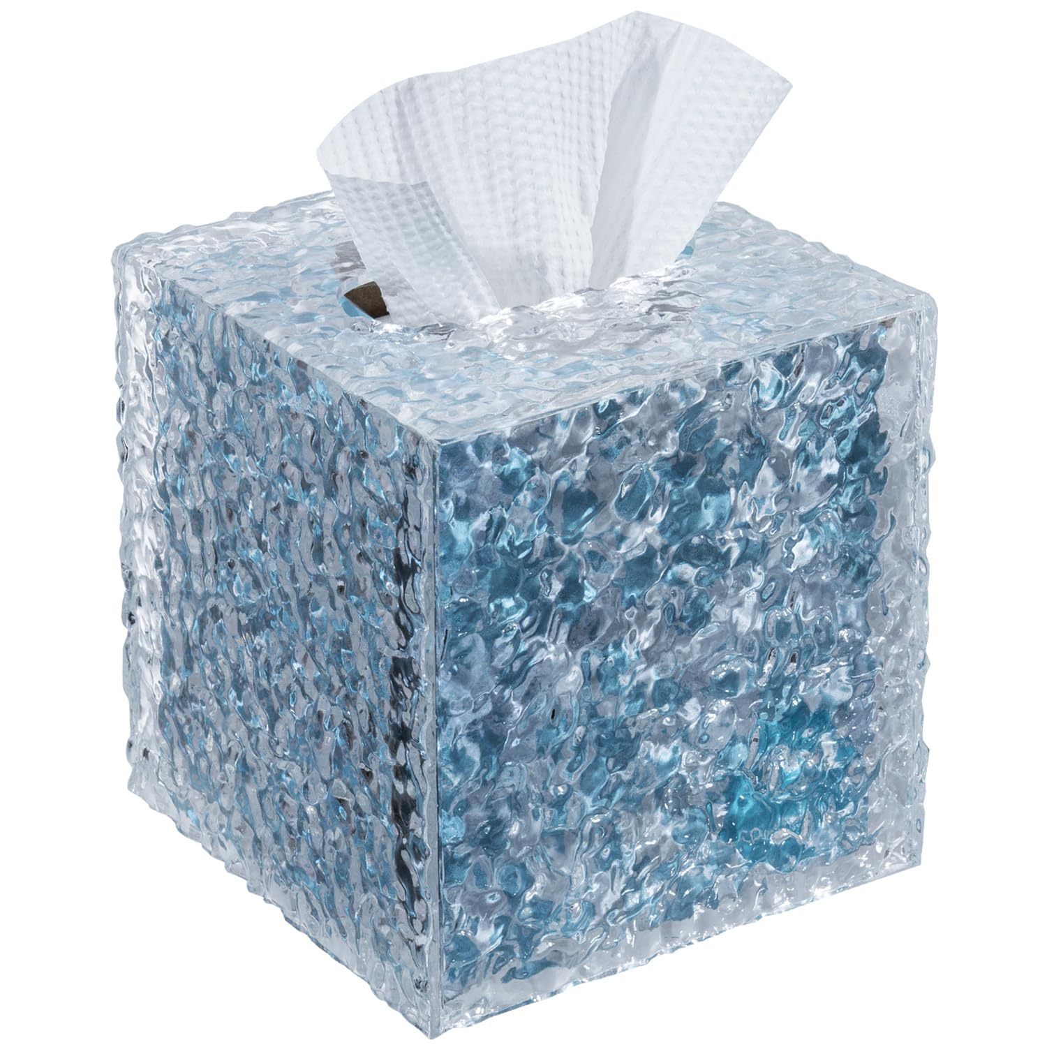 MyGift Modern Ripple Texture Premium Clear Acrylic Cube Facial Tissue Holder with Open Bottom, Decorative Transparent Wavy Square Box Cover for Bathroom Face Tissues