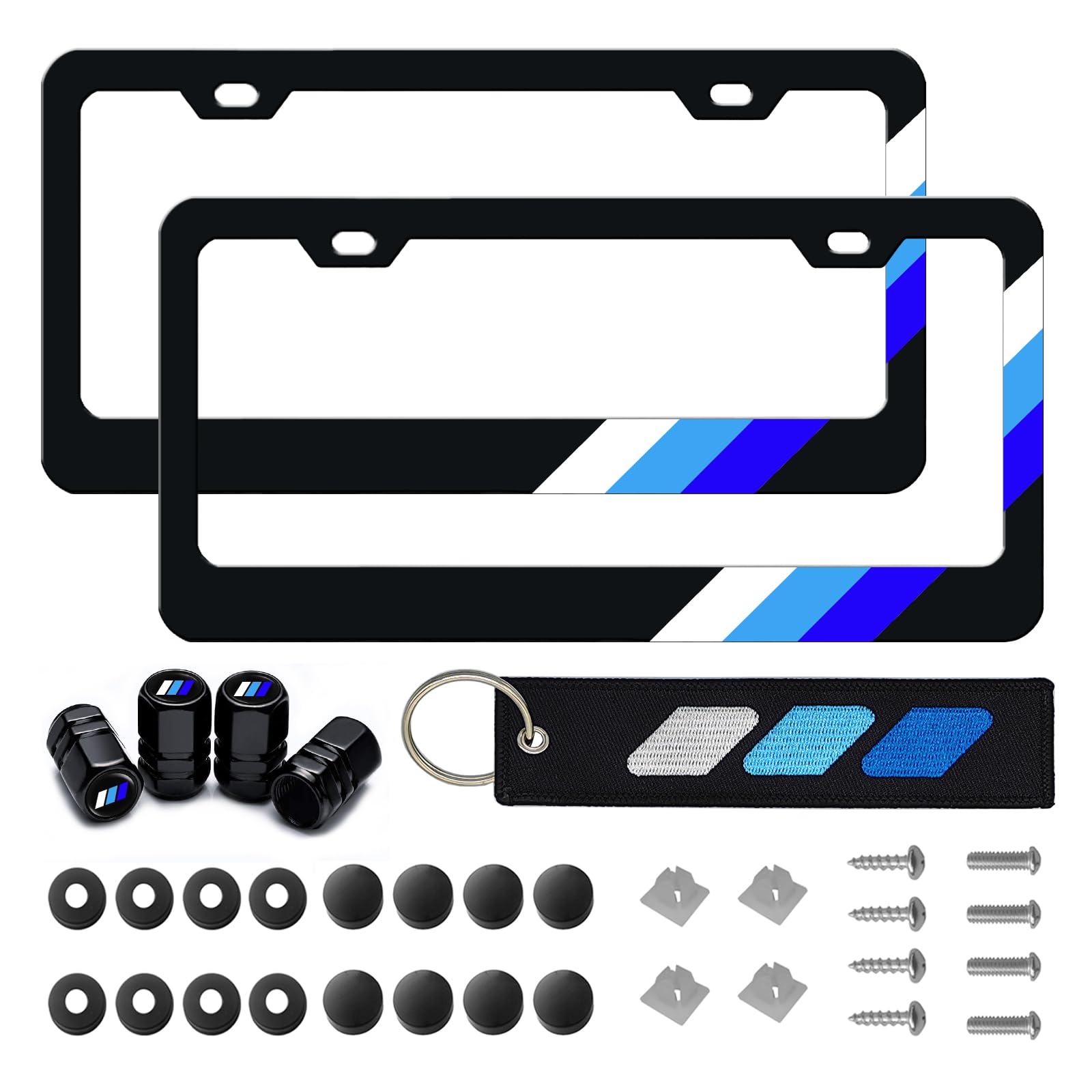 Tri-Color 3 Color Aluminum License Plate Frame Cover Holder Compatible with Toyota Vehicle Truck Trailer SUV. (White Blue-01)