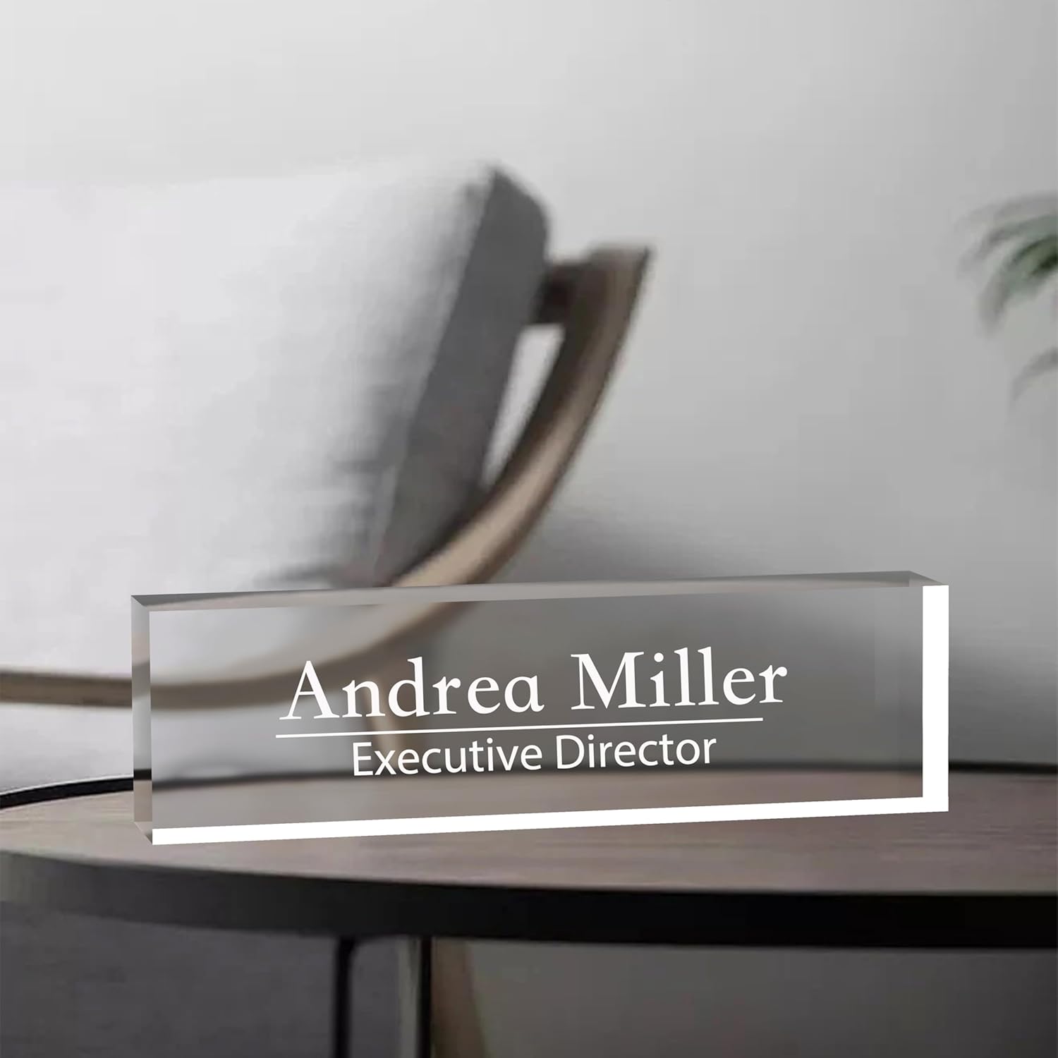 Name Plate for Desk, Office Table Plate Personalized, 8 inch x 2.5 inch Acrylic Desktop Accessories, Office Gifts for Coworkers Boss Teacher, Employee Appreciation Gifts, Professional Desk Name Title, Clear Acrylic, Title Display - Image 3