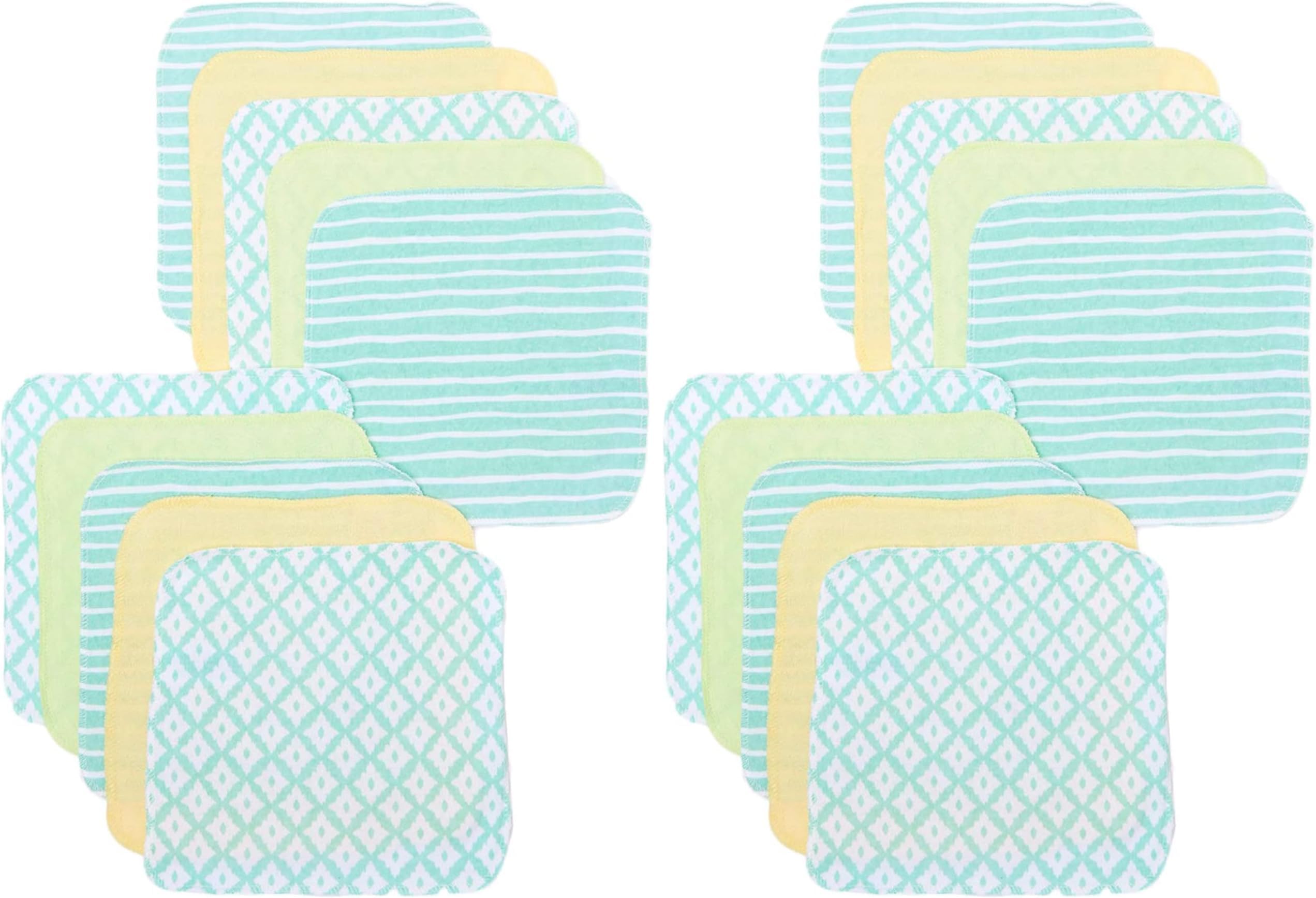 Washcloth Wipes Set for Newborn Boys and Girls, Soft Terry Washcloth Set, Pack of 20, Green Diamonds