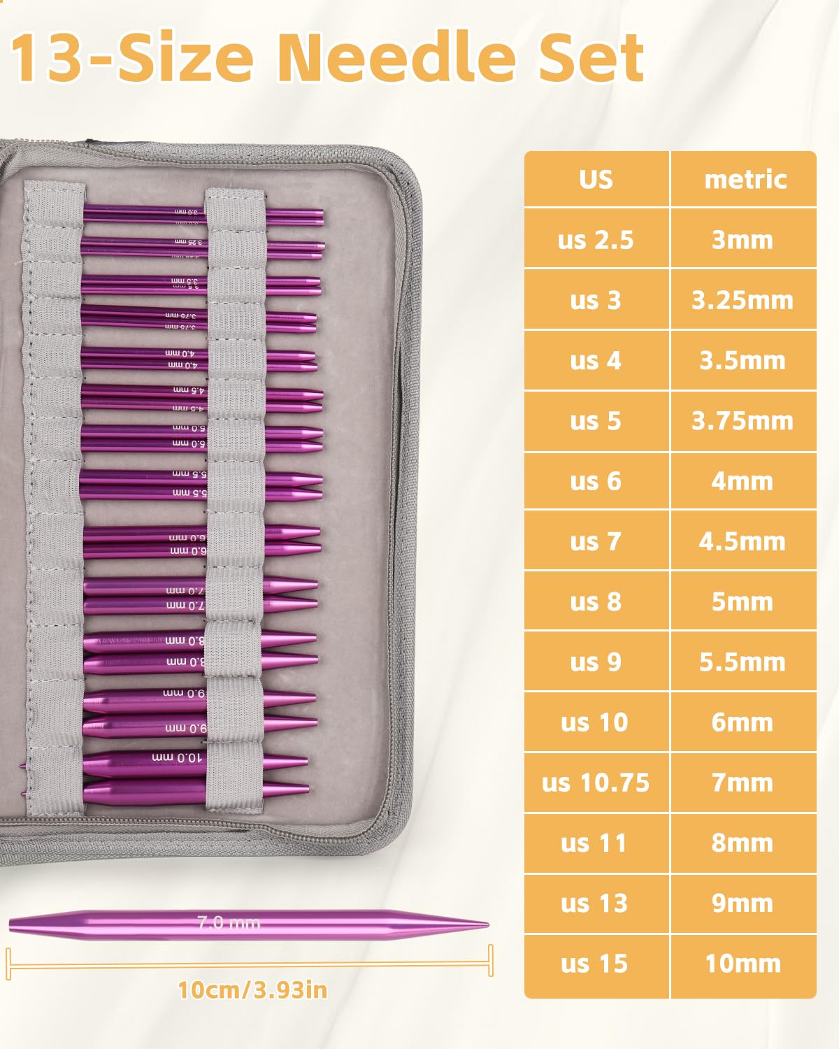 Aeelike Austauschbare Rundstricknadeln Set Metal, 13 Paar 3mm-10mm Stricknadeln, Rundstricknadel Set Austauschbar mit Etui und Zubehör für Strickbegeisterte, Lila Herz