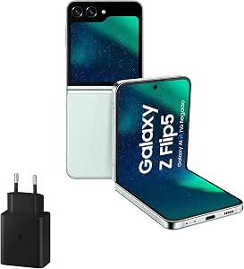 SAMSUNG Galaxy Z Flip5, 256 GB + Cargador 45W - Teléfono Móvil Plegable con IA, Smartphone Android Libre, 8GB de RAM, Diseño Plegable, Verde claro (Versión Española)