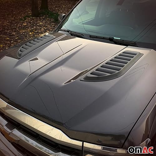 Miniatura 8 de OMAC Cuchara decorativa de capó de entrada de flujo de aire para Chevy Silverado 2017-2019, cubierta de ventilación de capó, 2 piezas, color negro