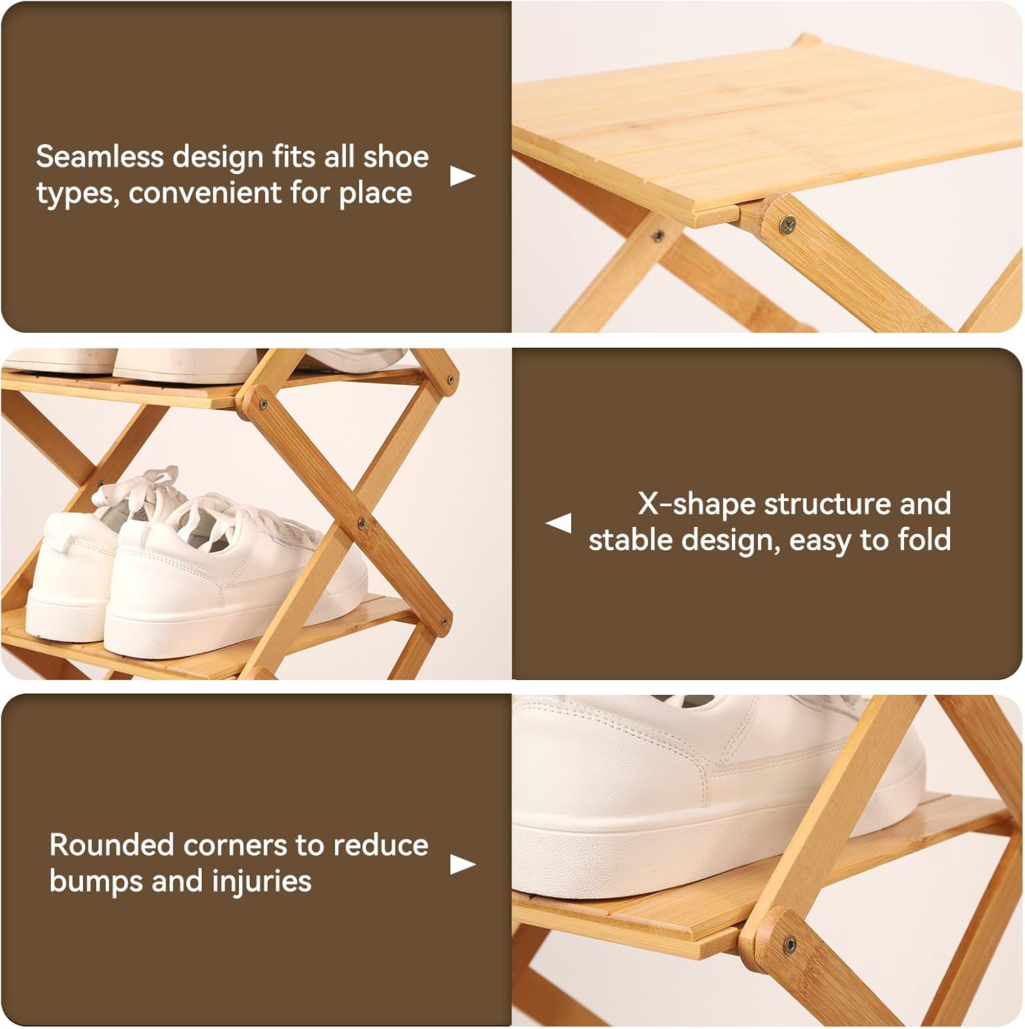 Bamboo Shoe Rack for Entryway, 6 Tier Vertical Shoe Rack Freestanding Shelf Foldable Storage Shoe Organizer for Living Room, Bedroom, Small Space, Wood Color