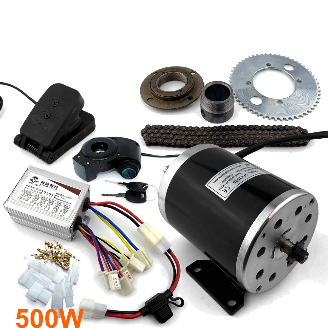 L-faster 500W Electric Motorcycle Motor Kit Use 25H Chain Drive High Speed Electric Scooter Replacement Electric Karting Conversion kit (36V Pedal kit)