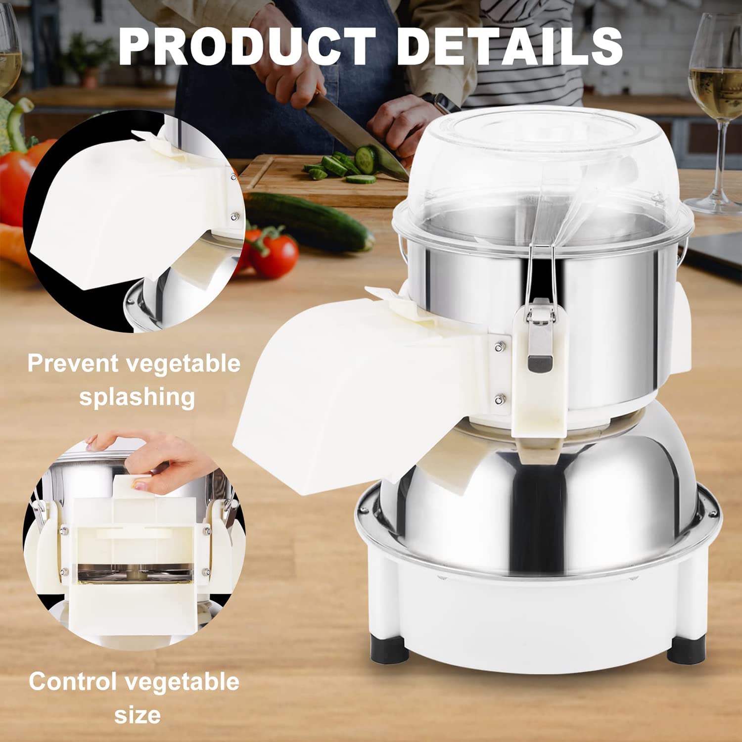 Picadora de verduras eléctrica Picadora de carne 160-260 lb / h Cortador de frutas vegetales con cuchilla de acero inoxidable Procesador de alimentos para ajo Jengibre Repollo Cebolla Tomate,