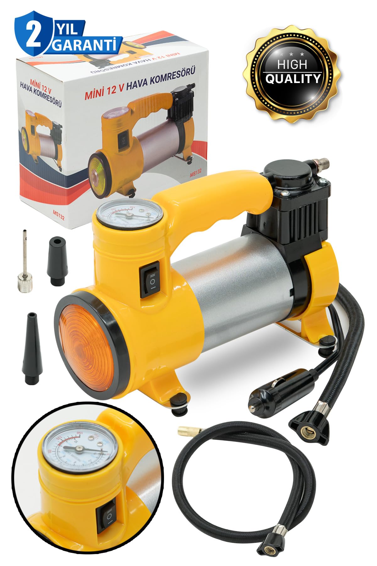 Pro Seri Çelik Gövde Pistonlu 12 V 100 Psi Dakikada 85 Lt Araç Araba Lastik Bot Şişirme Kompresörü