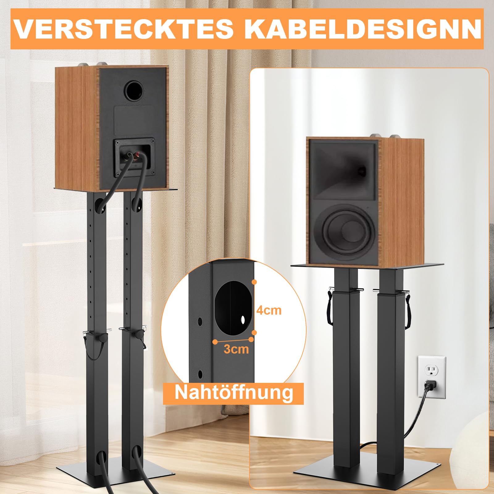 Höhenverstellbare Lautsprecherständer, 2er-Set Bodenlautsprecherständer | Doppelrohr-Lautsprecherständer mit Kabelmanagement, mit Rutschfesten Eva-Matten, Tragfähigkeit 10 kg, Universaltyp, Eisen
