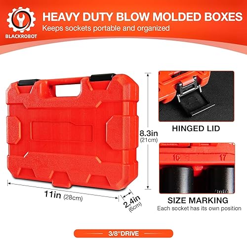 Miniatura 7 de BLACKROBOT Juego de dados giratorios de 38 pulgadas, juego de llaves de impacto universal de 14 piezas, métricas (0.394-0.748 in), juego de enchufes