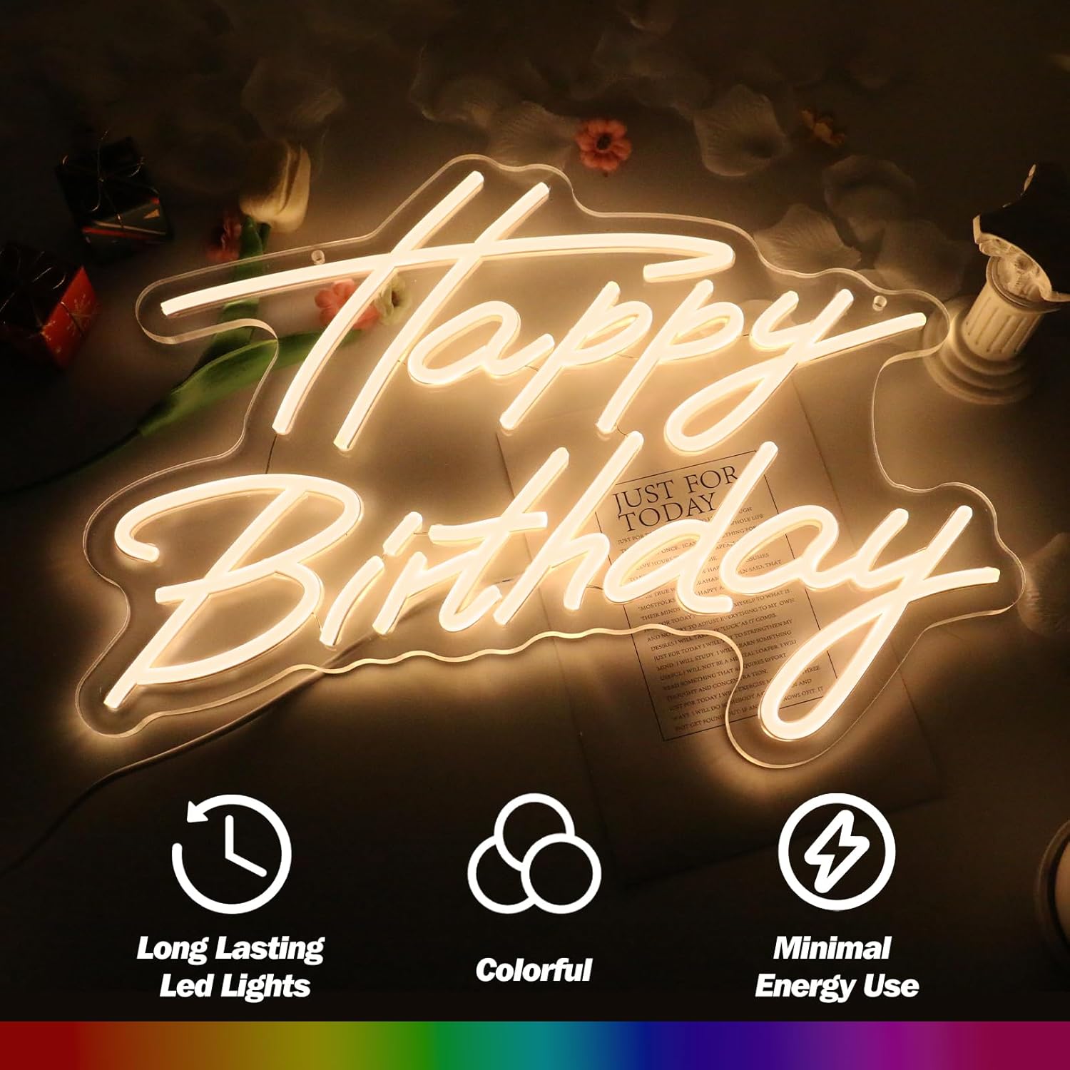 Goneons Happy Birthday Neon Sign for Wall Decor, Happy Birthday Led Sign for Backdrop with Dimmable Switch, USB Powered LED Happy Birthday Sign for Biryhday Party Decoration(Warm White,16.5" × 12.2")