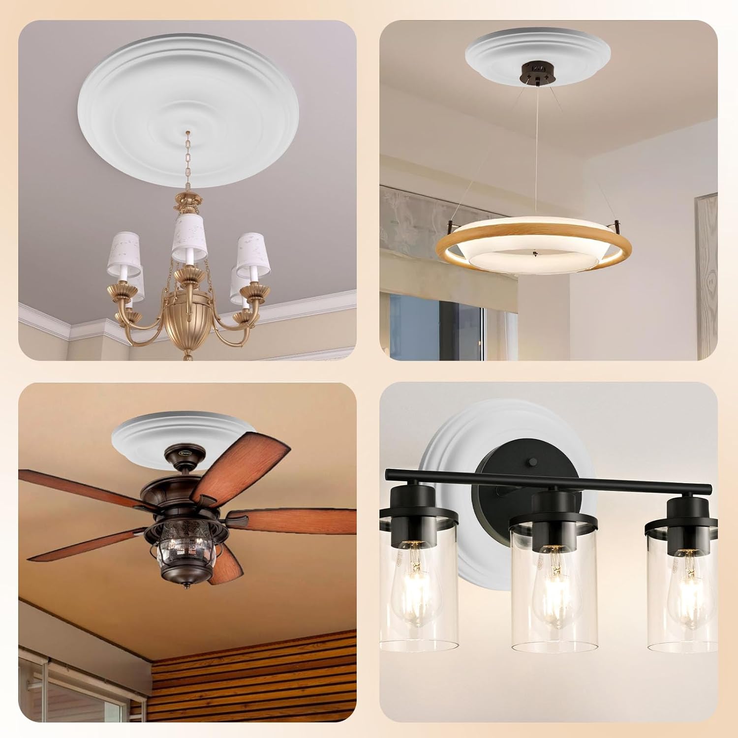 Wealrit White Decorative Ceiling Medallion Round Ceiling Light Medallion for Light Fixtures and Ceiling Fans 12" OD