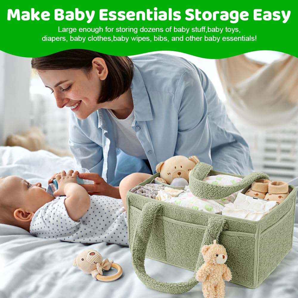 Borsa Porta Pannolini Organizer, Organizer Per Pannolini Per Bambini con Scomparti e Maniglie, Portatile Organizers Fasciatoio per Neonati, Baby Diaper Caddy (Verde)