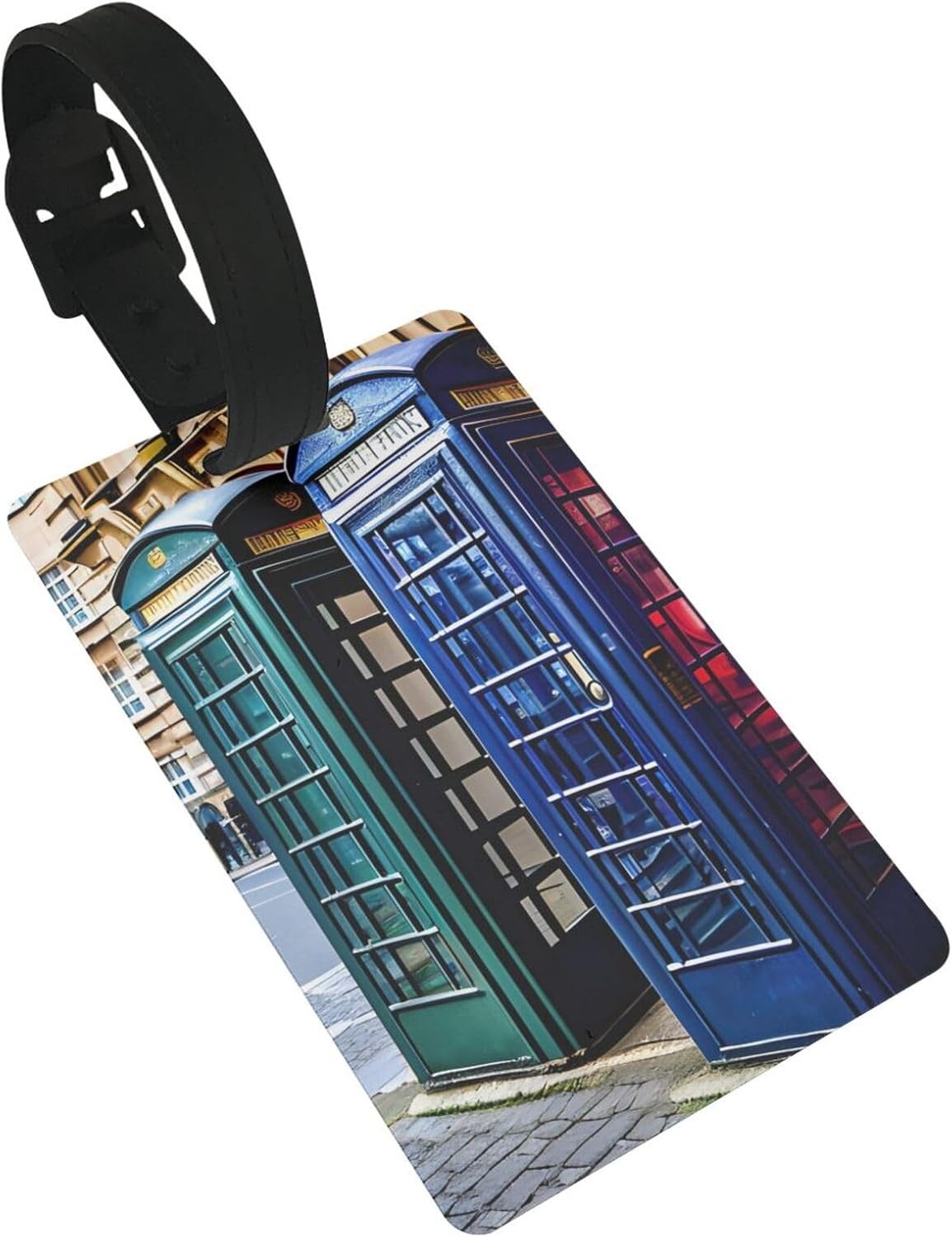 Etichetta per bagagli con stampa di cabina telefonica britannica, essenziale per navi da crociera, accessori da viaggio, design per una facile identificazione