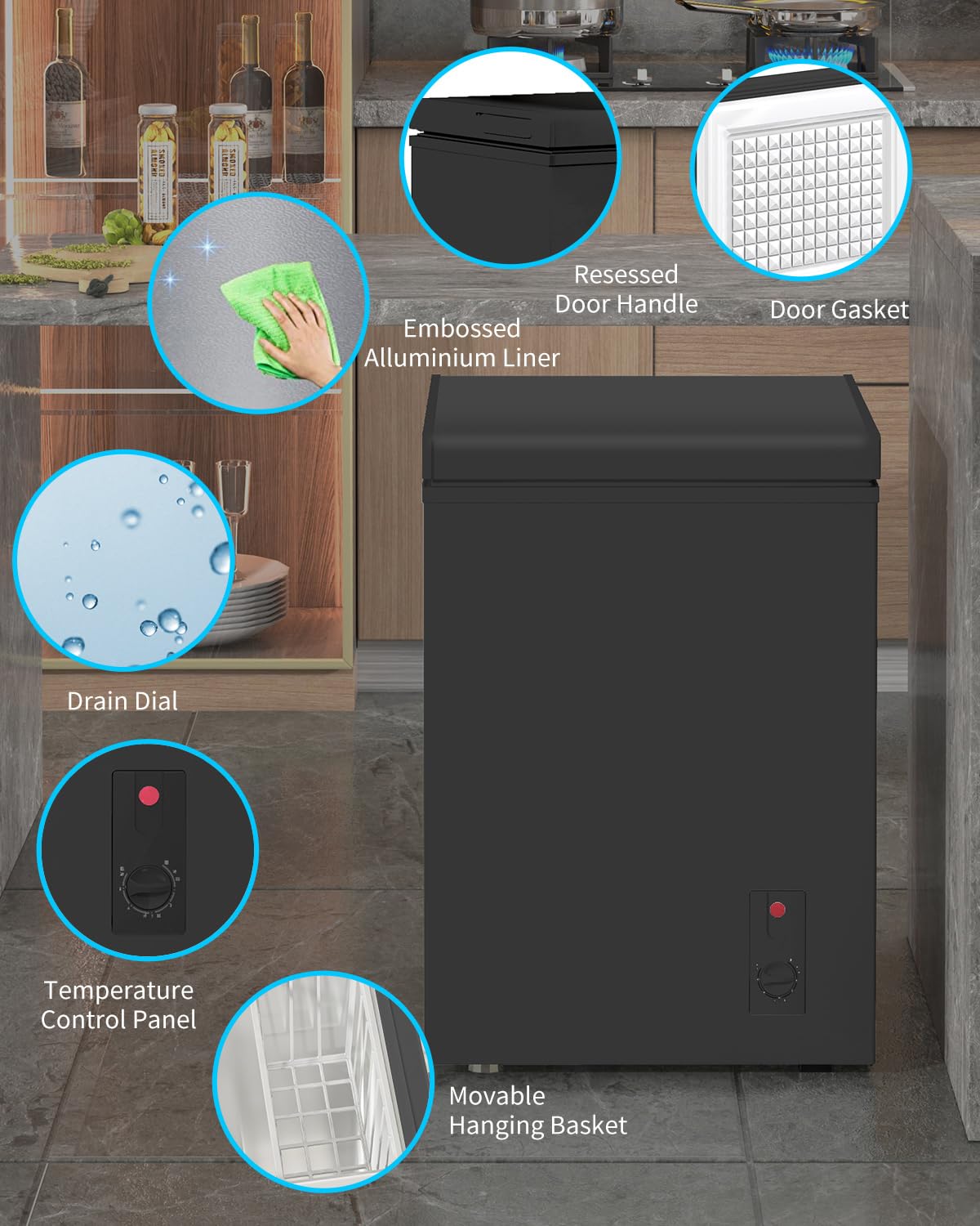 Muhub 7.0 Cu.Ft Deep Freezer, Chest Freezer with 7 Level Adjustable temperature, Compact Freezer with Removable Hanging Basket, Top Open Door,for Kitchen Apartments Office (Black) on Fridge.com