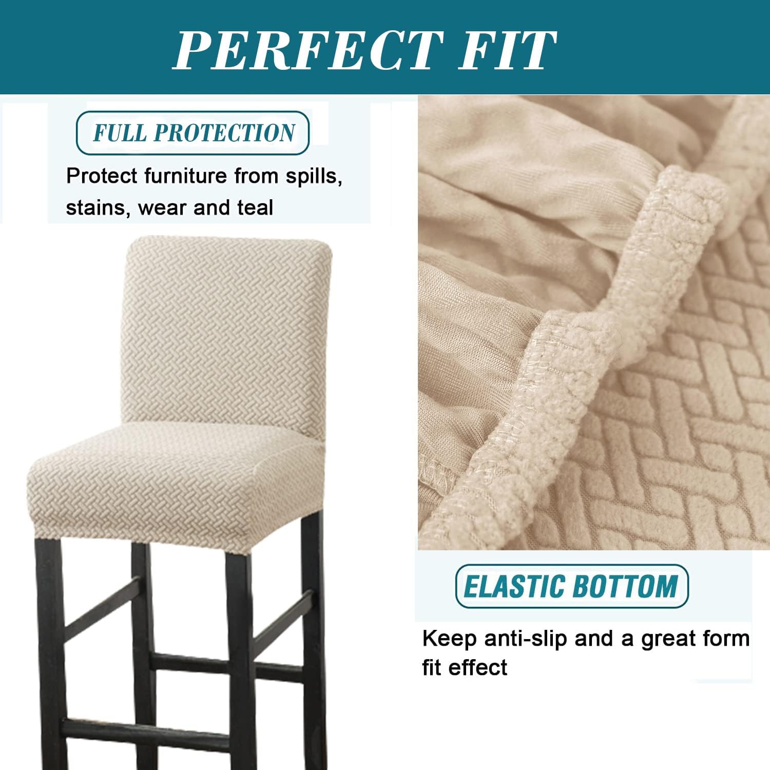 HFCNMY Bar Stool Covers,4 Pack Stretch Bar Stool Covers with Backs Jacquard Bar Stool Chair Covers Barstool Covers Slipcovers with Back Pub Counter Stool Chair Covers with Elastic Bands Beige