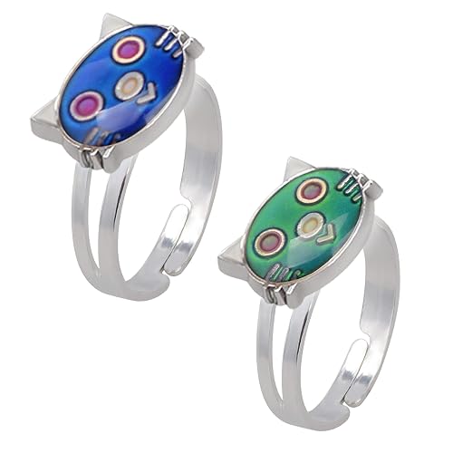 Carykon 2 PCS Oval Mood Ring Retro Style Adjustable Finger Ring For lovers Friends-One size fits all