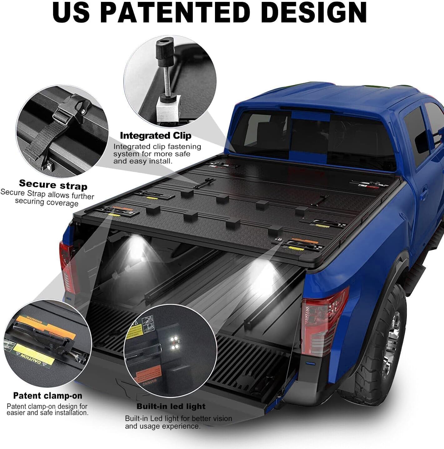 OSIAS Quad Fold Tonneau Cover for 2015-2026 Ford F-150 5.5ft Short Bed Styleside - Waterproof Aluminum Truck Bed Cover with LED Light, Heavy Duty Matte Black